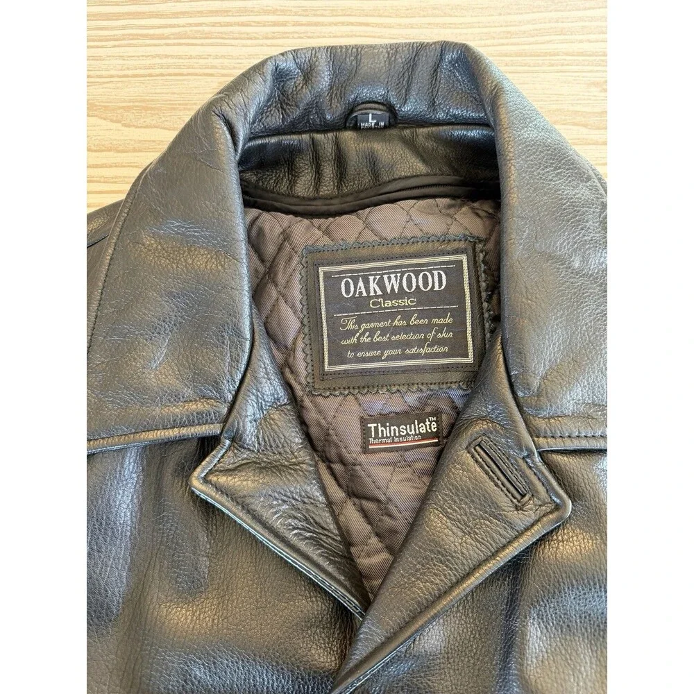 Men’s Black Leather Coat-Thinsulate Zip Out Lining-Large-Buttons-Oakwood Brand